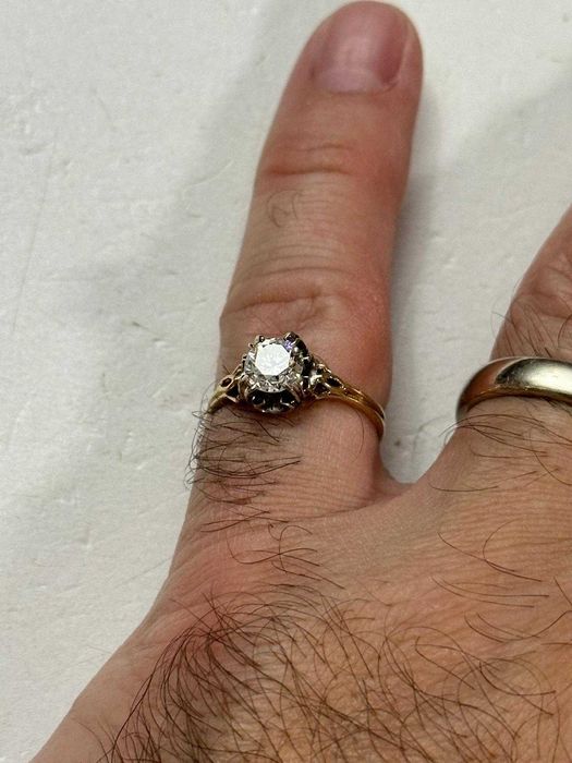 INEL AUR 14K si PLATINA + 1 DIAMANT TOP = 1.05CT. - Vintage - Rusia !