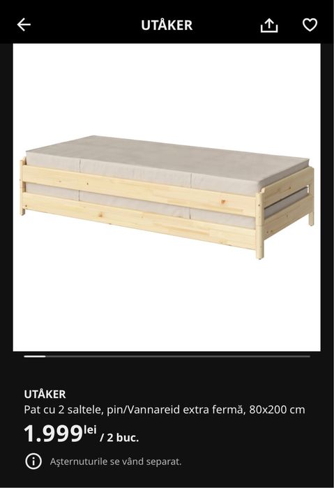 Pat 1 persoana Utaker cu saltea Ikea