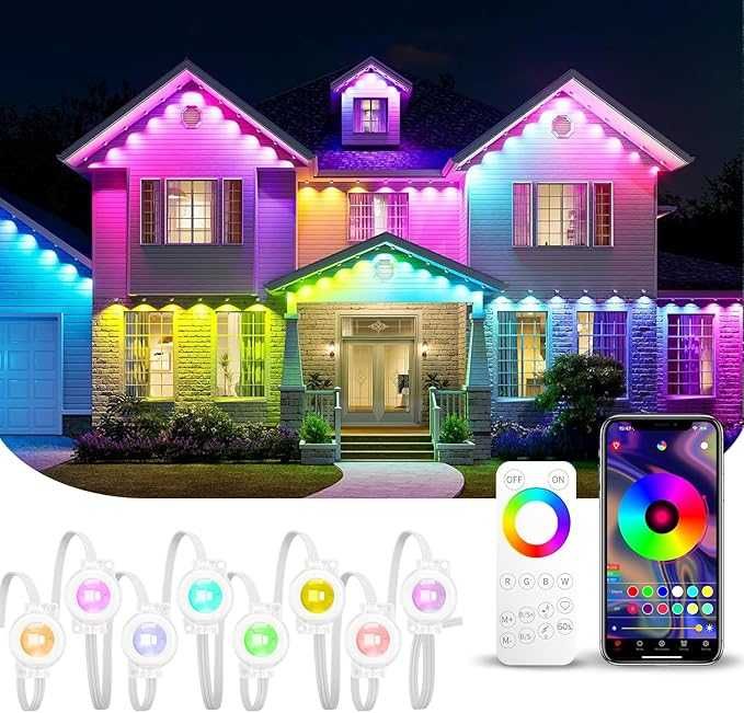 Iluminat exterior permanent de 60 m LED RGB IP67 cu aplicatie