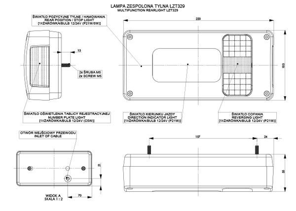 Lampa auto BestAutoVest pentru remorca partea Stanga 12-24V 215x100x55mm cu lampa numar si ceata, 1 buc.