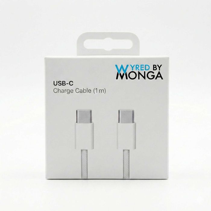 Cablu USB-C la USB-C 60W, Wyred by Monga, 2m, Împletit, Alb, Nou