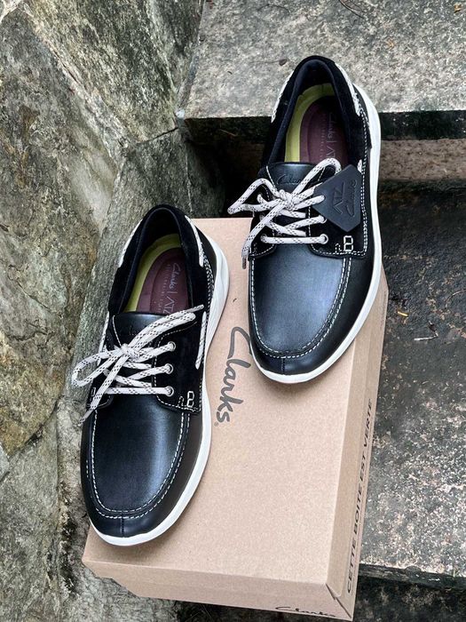 Кожаные туфли-мокасины мужские, черные Clarks ATL GO (39-44)