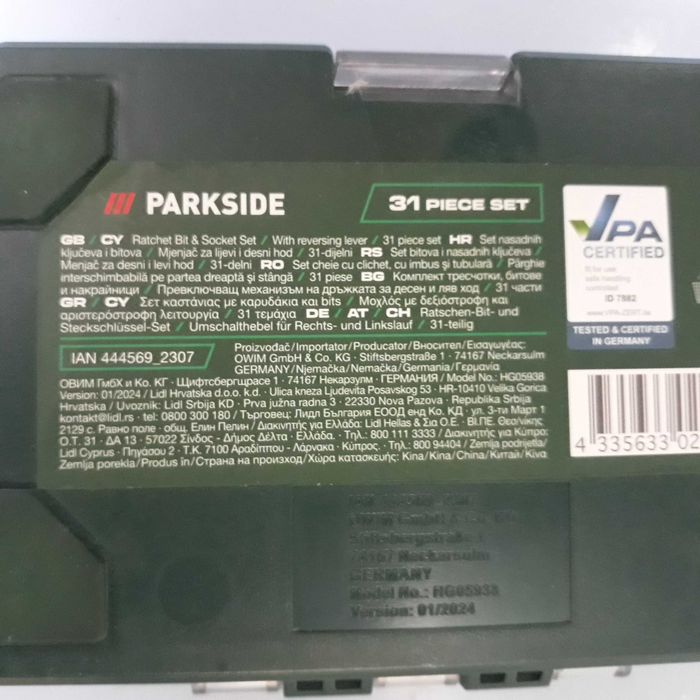 trusa cu clichet biti si tubulare parkside