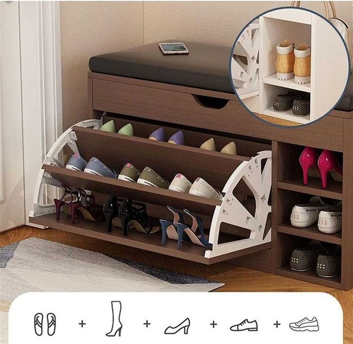 Dulap pentru pantofi tip bancheta, Alb/Maro Pantofar 100 x 34 x 50 cm