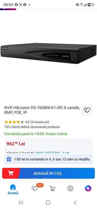 NVR Hikvision DS-7608NI-K1/8P