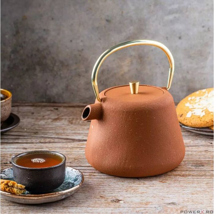 Ceainic din fonta cu strecuratoare, interior emailat, 1l, ruginit cu