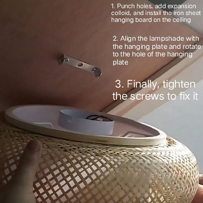 Ф40 Плетена невисяща лампа от тъкан ратан, бамбук, 3×Е27