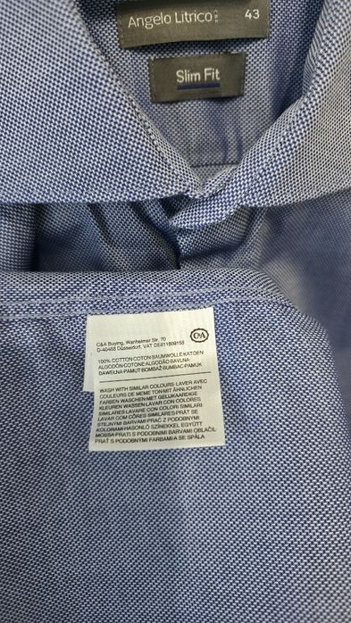 Cămașă bărbați bumbac 100% Angelo Litrico Slim Fit albastru , 43
