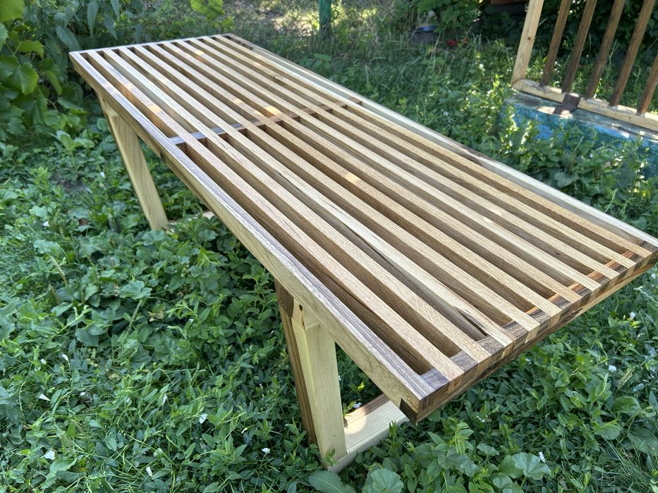 Banca Nelson gradina terasa din lemn de nuc si stejar