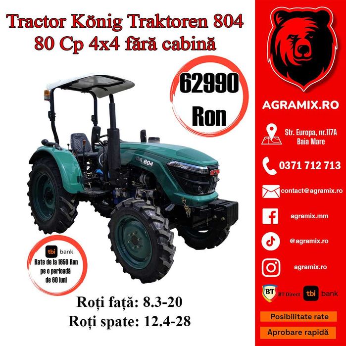 Tractor Konig Traktoren nou 4x4 cu semicabina 80 Cp  Agramix