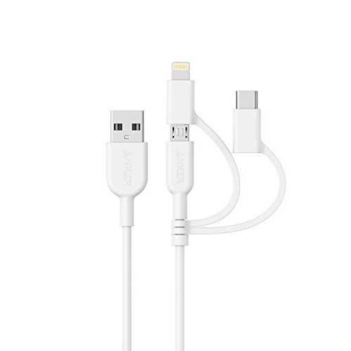 Anker Powerline II 3 in 1 USB-micro+USB-C+Lightning кабел,черен/бял