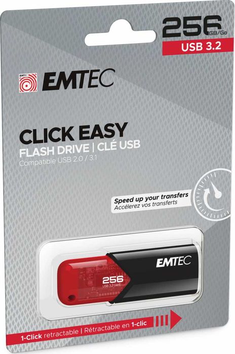 Stick Usb EMTEC B110 Click Easy 256GB USB 3.2 Negru-Roșu Nou Sigilat Original