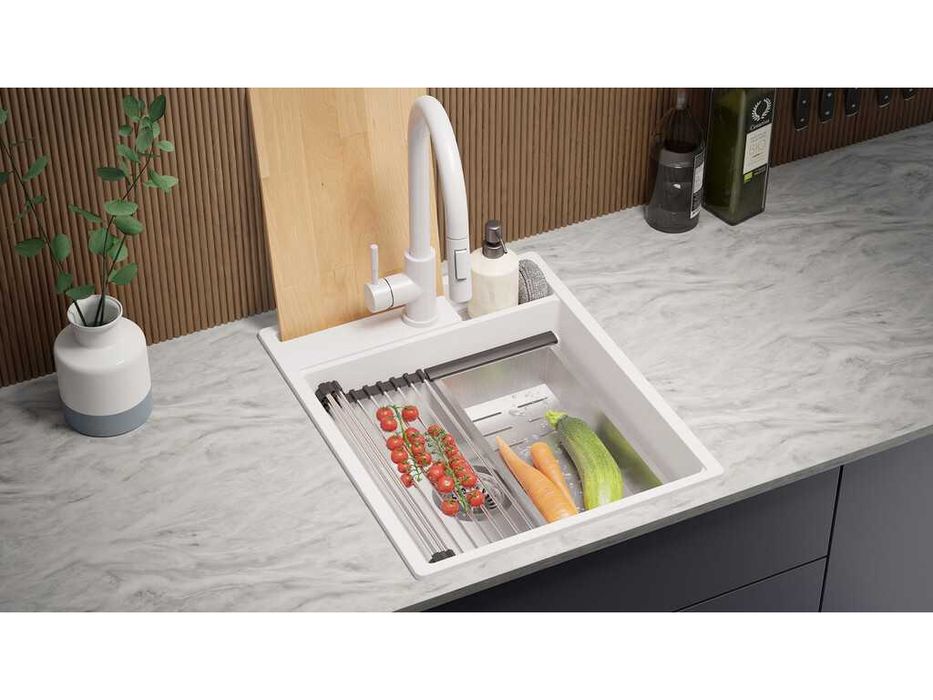 Кухненска Мивка от гранит модел Осло 45 Премиум 430 x 530 мм Бяла