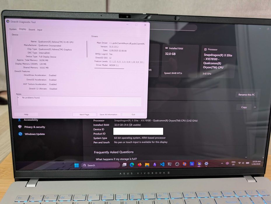 ASUS Vivobook S15 OLED | Snapdragon X Elite X1E-78-100 | 32GB RAM