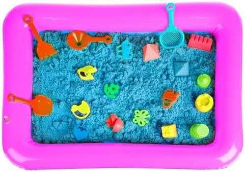 Nisip creativ magic 2 kg albastru 14 forme accesorii cutie gonflabila