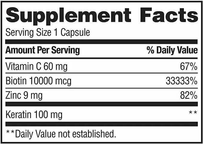 Биотин 10 000мг + Кератин 100мг 250 капсул из Америки