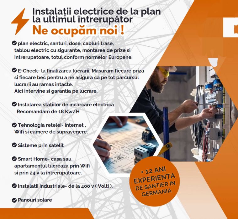 Electrician autorizat ANRE Execut instalatii electrice si automatizari
