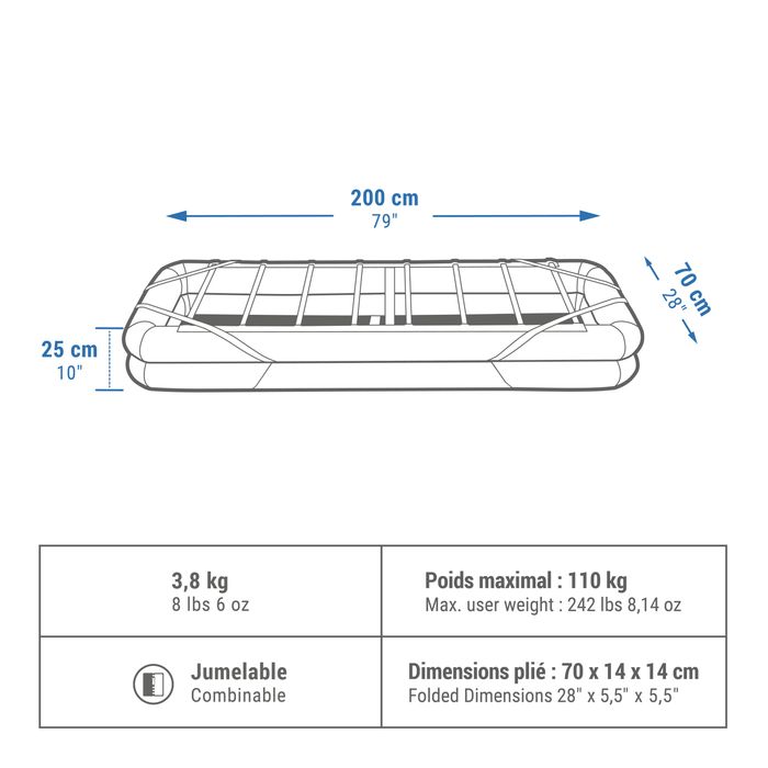 Somieră gonflabilă de camping 1 persoană, - produs resigilat Decathlon