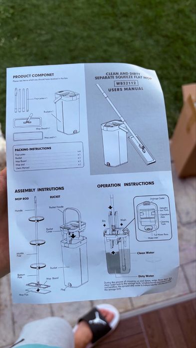 Mop plat cu găleată – sistem separare apă curată/murdară, microfibră, stoarcere fără mâini
