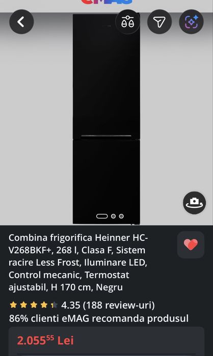 Ocazie 290 lei: Combină frigorifică Heinner HC-V268BKF+ 268 L, Less Frost, Negru, functioneaza perfect, ramas fara freon