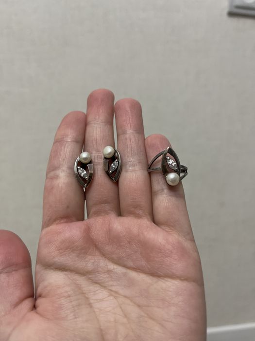 Күміс набор алтын жалатылған, жемчугпен