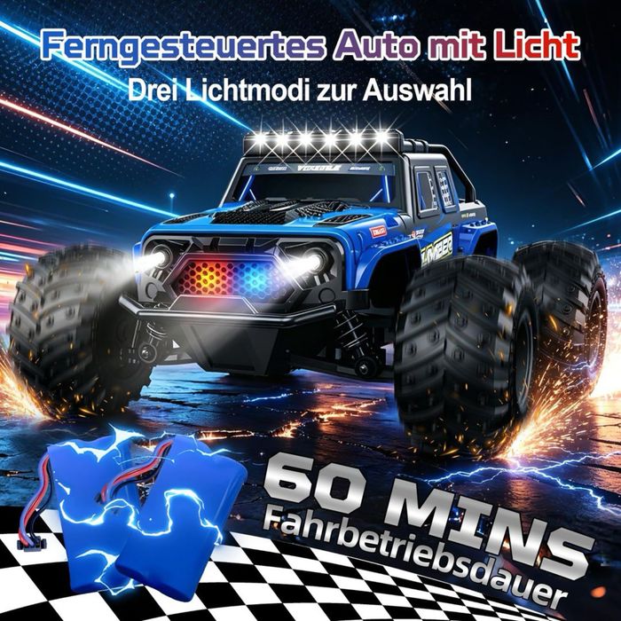 Masina RC Monster Truck 4x4, 28 km/h, telecomandă și lumini LED