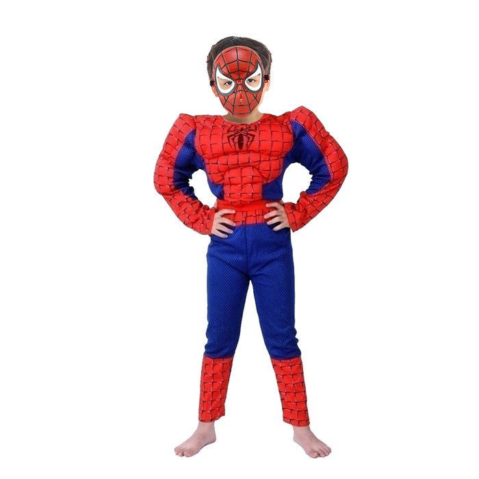 Set costum clasic Spiderman muschi, 5-7 ani, rosu si masca plastic