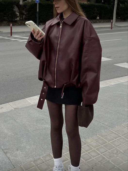 Кожено яке бордо