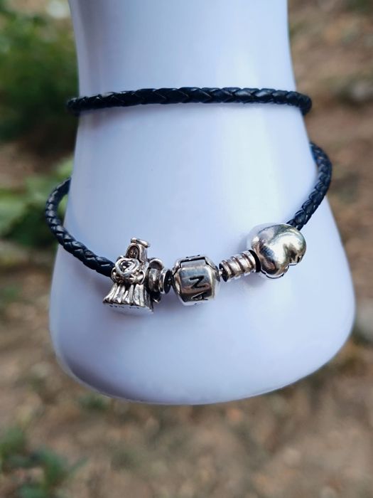 Bratara Dubla Pandora Piele cu 2 Charmuri