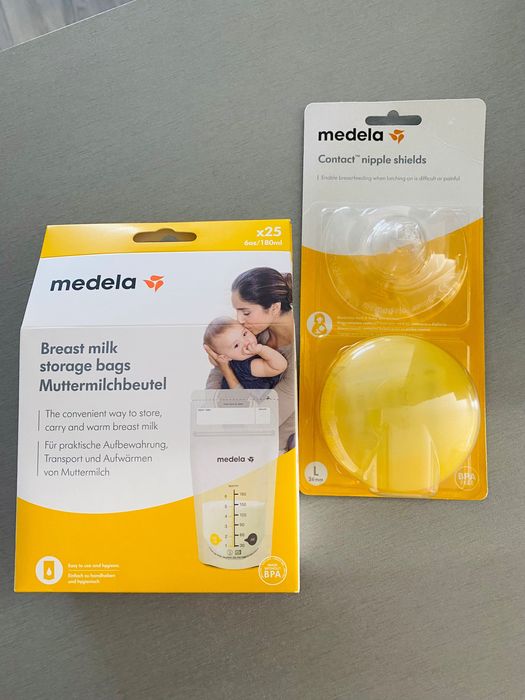 Medela силиконови зърна и торбички за съхранение на кърма
