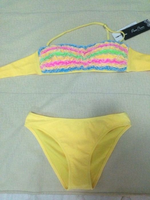 Costum baie, slip tanga S, sutien push-up bureti L(potrivit pt 80-85B)