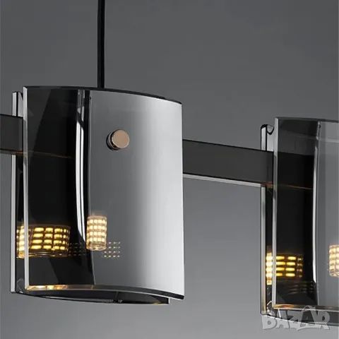 Висяща лампа, черен полилей, луксозно димно сиво кехлибарено стъкло