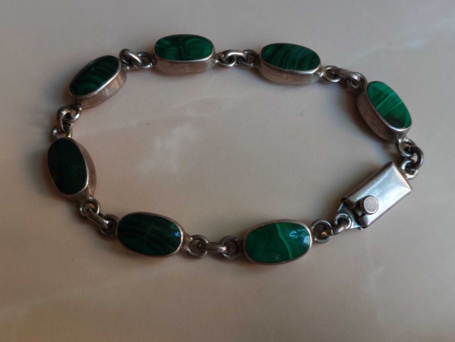 Bratara superba Taxco Mexic . Argint cu piatra Malahit