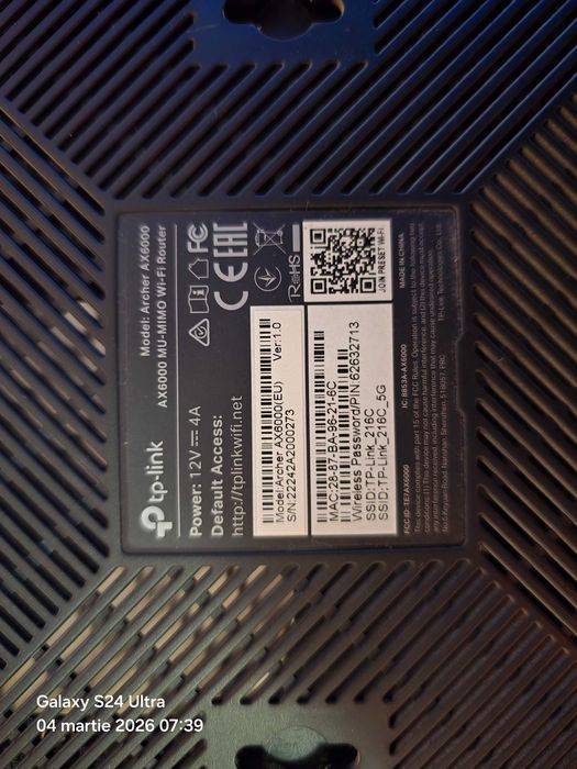 Router wireless TP-Link Archer AX6000, 802.11ax, Wi-Fi 6, Dual-Band