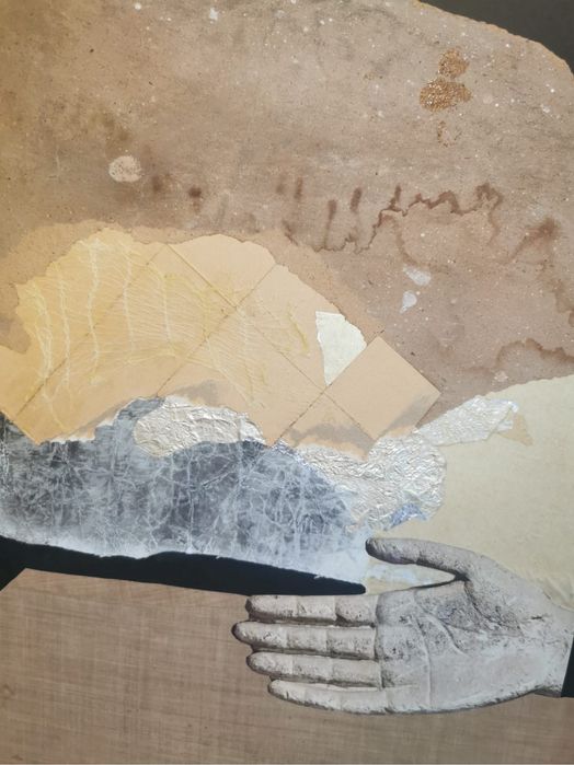 Антикварна картина колаж смесена техника авторска подписана дататирана