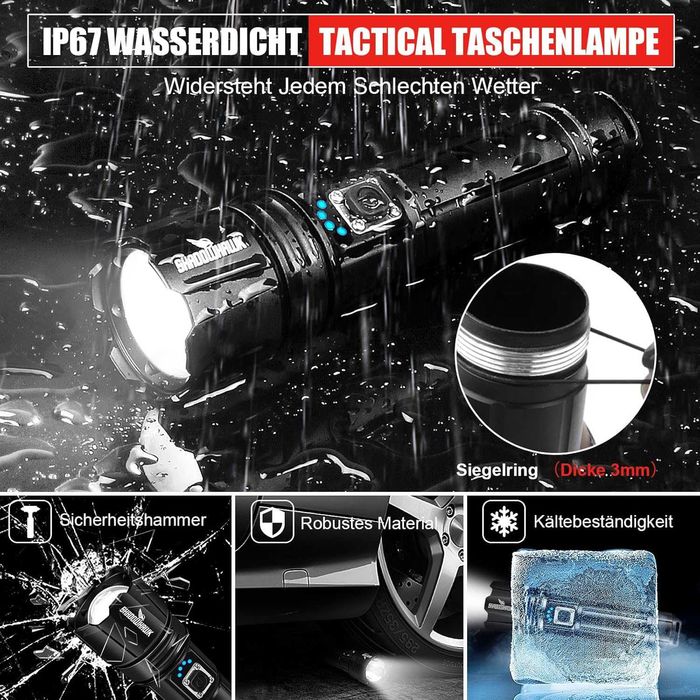 Shadowhawk Акумулаторен LED Фенер, 10000 Лумена, Водоустойчив IP67