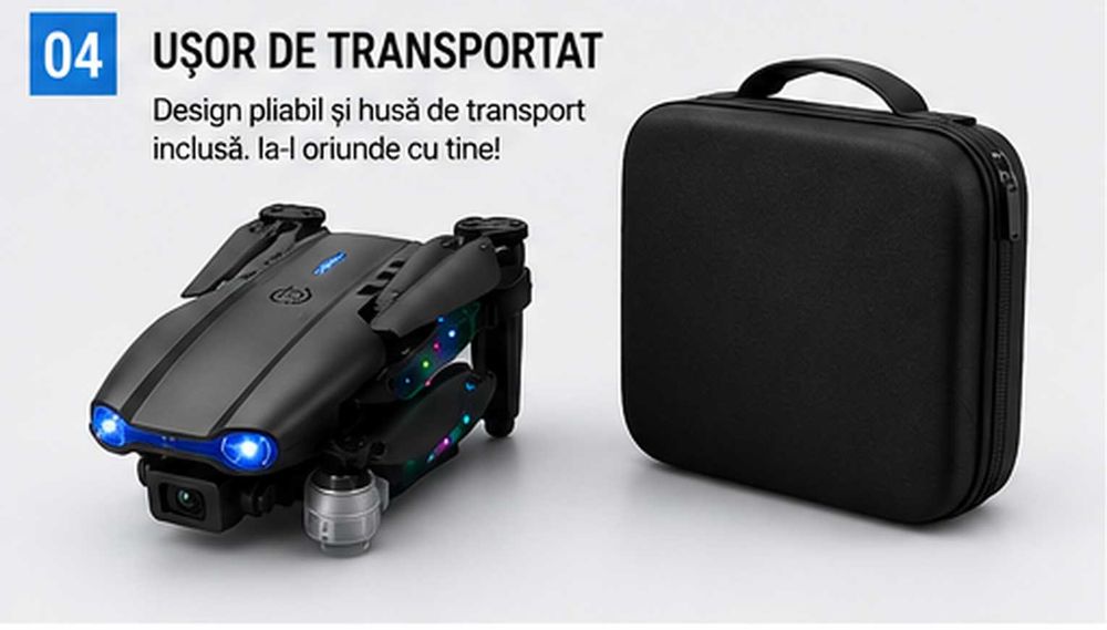 Mini Drona Pliabila Light Edition cu Camera Duala HD, Wi-Fi FPV si 2 Baterii – Raza de Control de pana la 100m