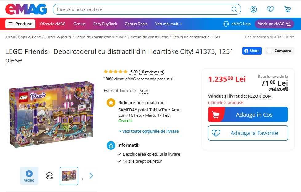 LEGO Friends - Debarcaderul cu distractii din Heartlake City 41375, 1251 piese