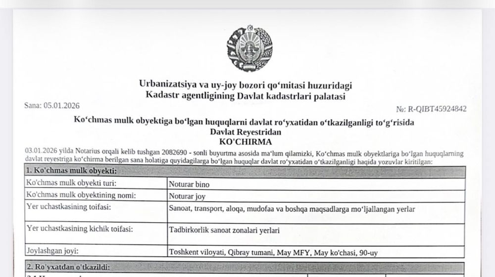 Тошкент вил, Кибрай тум, Май МФИ ку́часи 300 сотих ЕР сотилади