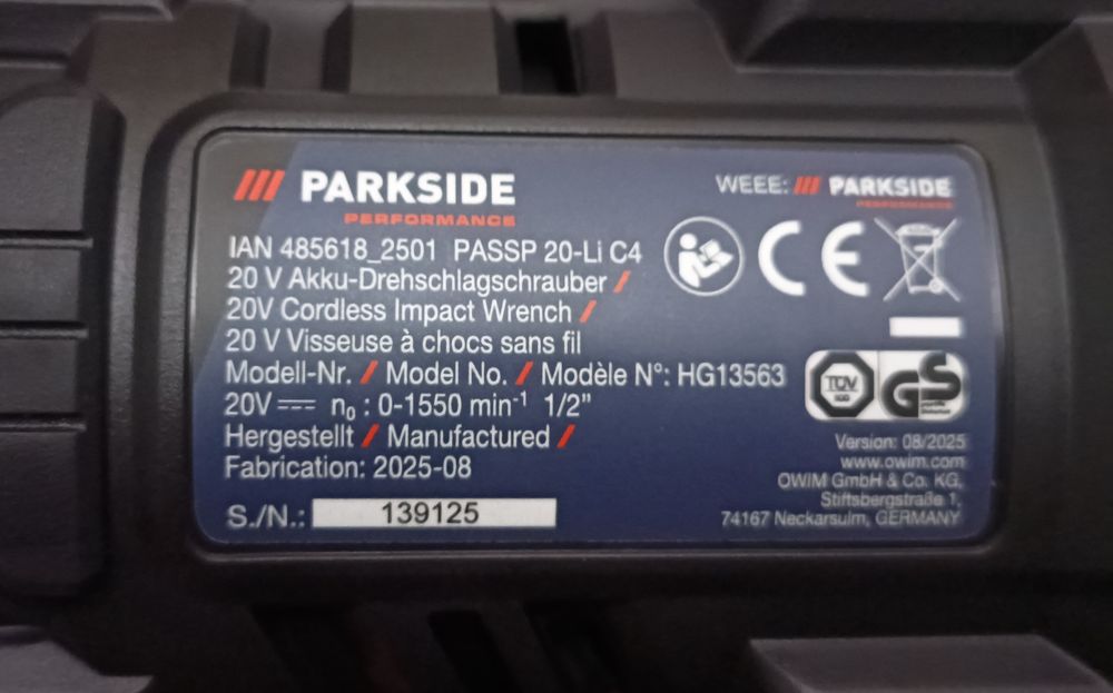 Parkside C4  performance 1898Nm pistol nou roti 20V cu impact percutie