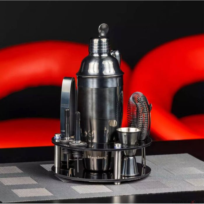 Set cocktail shaker, 9 piese, negru, Klausberg