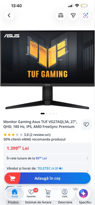 monitor asus  gaming 180 hz 27.5 ich
