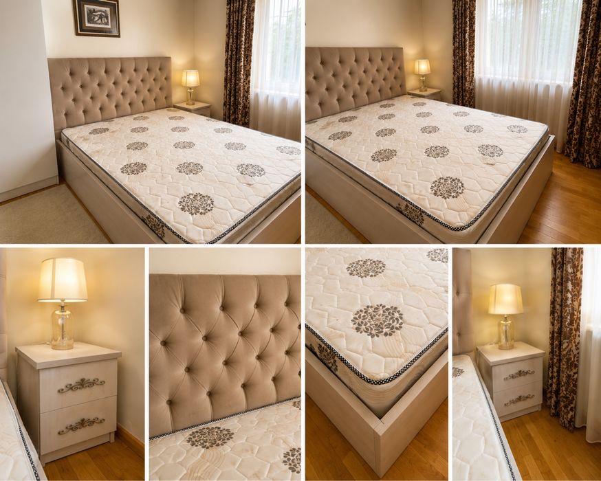 Двуспальная кровать 140×200 + тумба, матрас в подарок