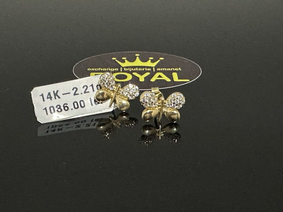 Bijuteria Royal CB: Cercei fluture aur 14K 585%  2,21 gr