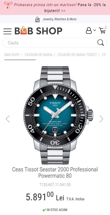 Ceas Tissot Seastar 2000 powermatic 80 /200m WR