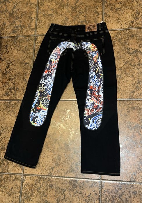 Blugi EVISU Jeans EVI denim vintage retro oversize premium / size L