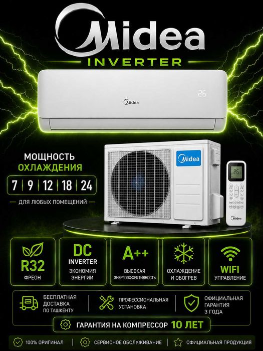 Кондиционер инверторный Midea 7/9/12/18/24 WiFi 130v-265V R32 фреон!