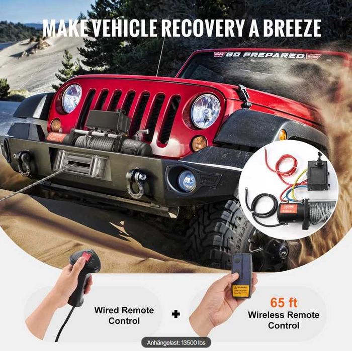 Troliu Auto 13.500 LBS 12V – Cablu Oțel, Wireless, Garanție Inclusă