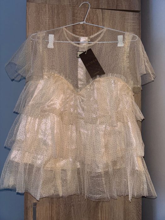 Top tul auriu fin sclipici Gucci NOU
