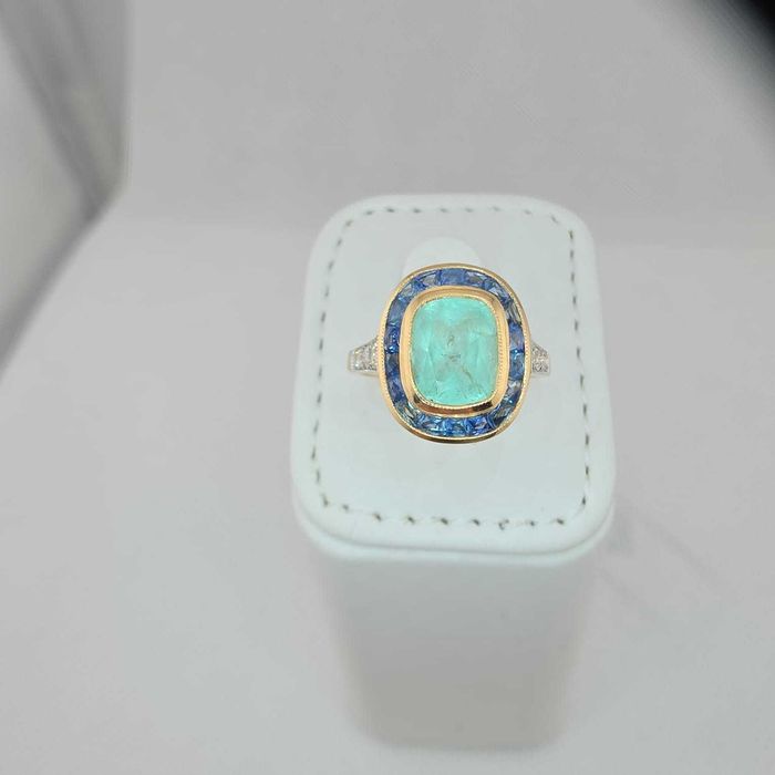 Inel Aur 14 kt Smarald de Columbia,safire,diamante naturale